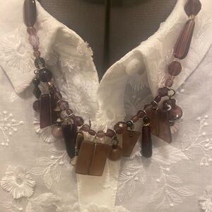 Artesian made glass purple necklace with silver accents